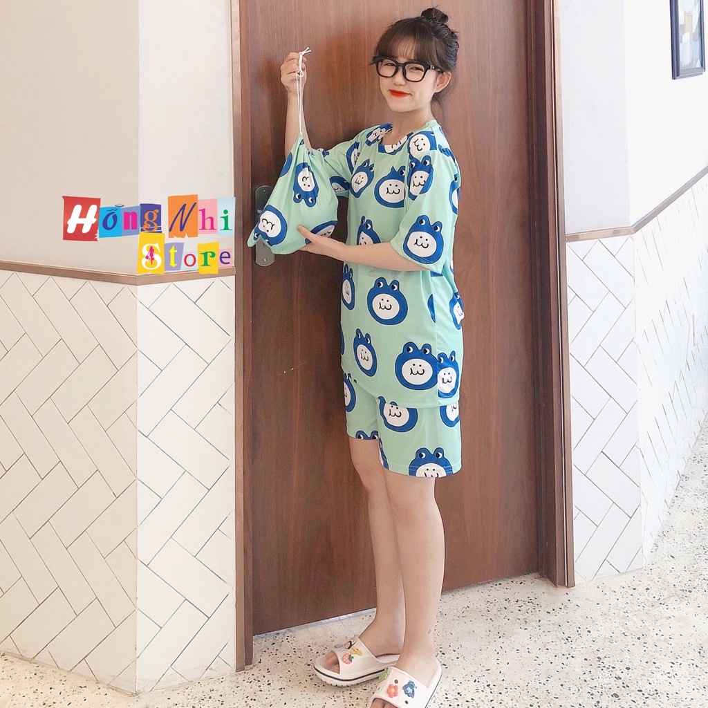 Bộ Thun Ngủ Hoạt Hình Tay Lỡ Kèm Túi Vải Phối Quần Short Oversize Ulzzang Dáng Rộng - MM
