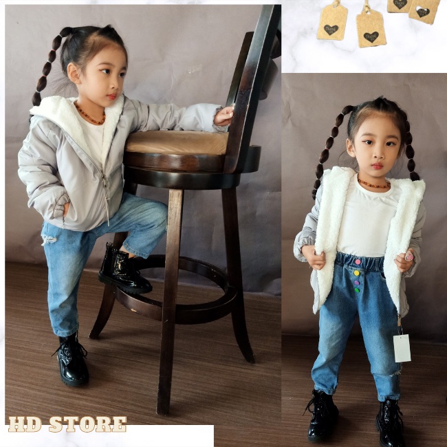 áo khoác phao lót lông bé gái bé trai size đại cute 5 đến 14 tuổi phong cách basic hiện đại 0191