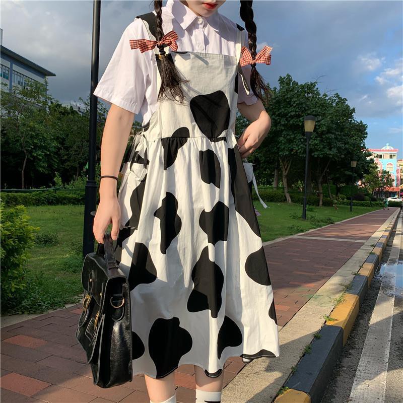 Yếm 2 Dây Nữ Dairy Cow 🎁 Nana's House - FREESHIP 🎁 Váy yếm 2 dây nữ bò sữa trendy dáng dài Ulzzang