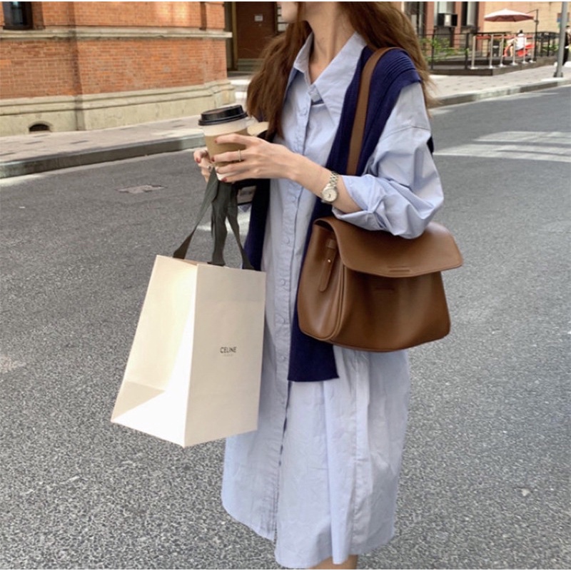 (Có sẵn Đen, Nâu) Túi xách đeo chéo nắp gập túi da hộp phong cách Ulzzang Hàn Quốc tunimestore-Túi