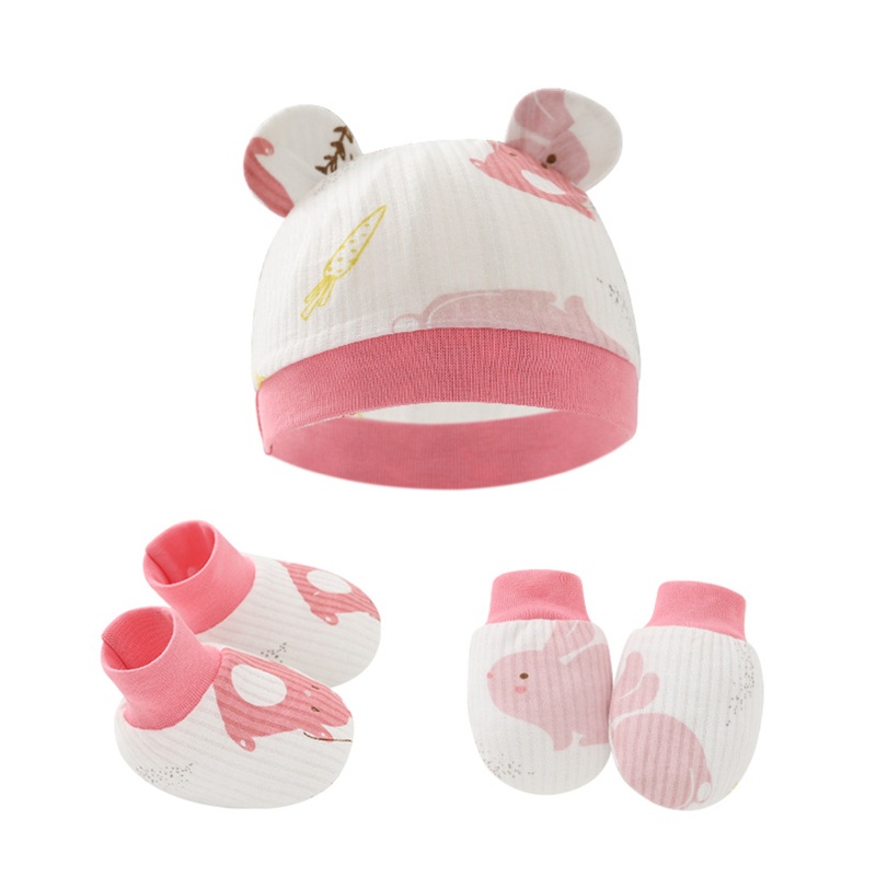 Bộ Vỏ Bọc Chân + Găng Tay + Mũ Bằng Cotton Chống Xước Cho Bé Sơ Sinh