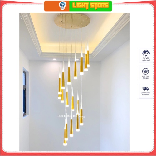 Đèn Thả Trần  Bộ 1 Đèn Thả Trần Sao Băng Thân Vàng Ánh Sáng Vàng CD205 - Phong Cách Xoắn Ốc, Tặng Kèm Bóng LED