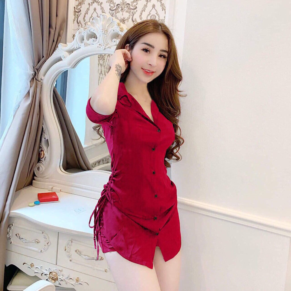 Đầm sơ mi rút dây (KÈM QUẦN) MILUFASHION