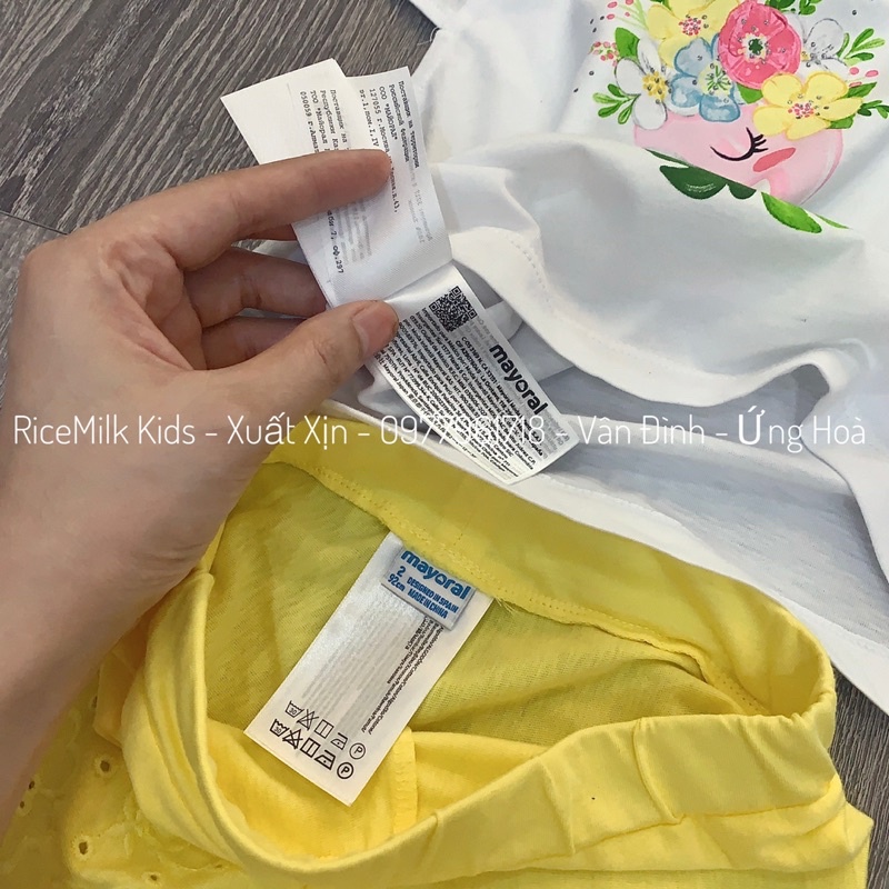 Bộ cotton mayoral hình hạc màu vàng xuất xịn