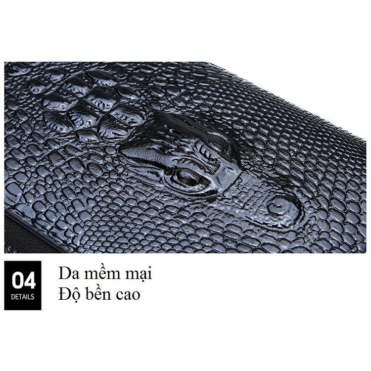 Ví da cá xấu- Ví cầm tay 2 khóa vân cá sấu cao cấp dành cho nam giới