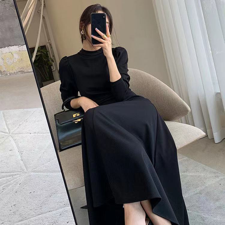 Đầm Maxi Nữ Dáng Chữ A Dài Tay Cổ Tròn Phong Cách Hàn Quốc