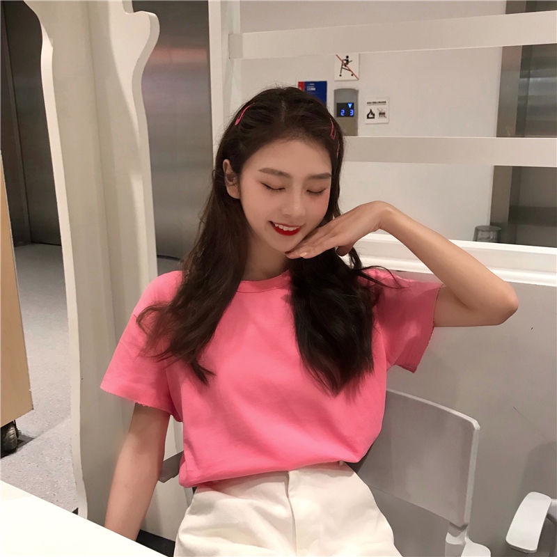 Áo Thun Tay Ngắn Màu Sắc Đơn Giản Cho Nữ