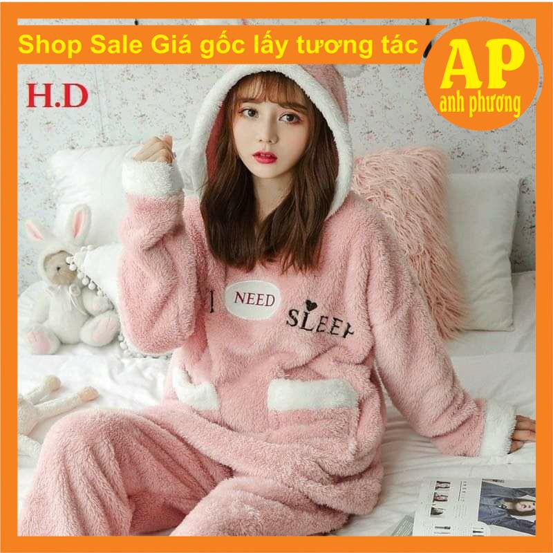 bộ gấu lông thêu need sleepb có ảnh thật sp