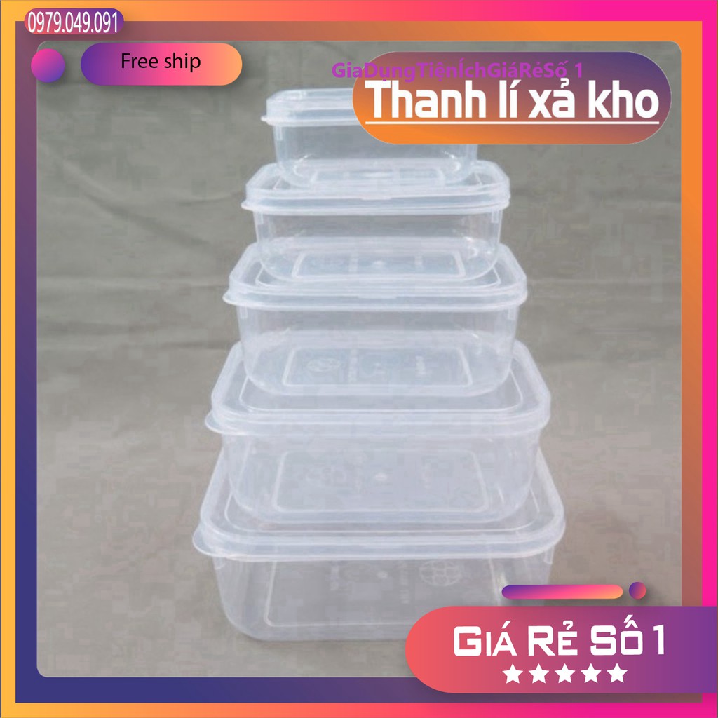 Bộ 5 hộp trữ đồ đông-hộp  nhựa đựng thức ăn lạnh bầu Việt Nhật dễ dàng sử dụng giá rẻ.