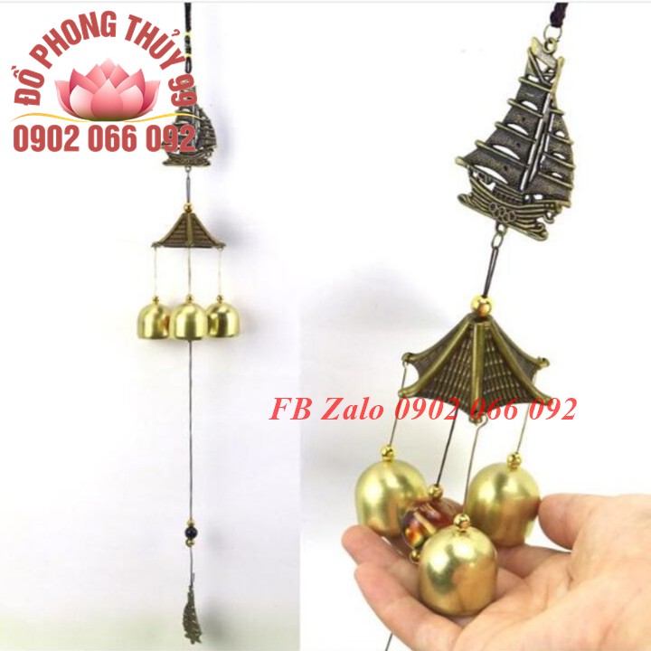 Chuông gió 3 quả phong thủy thuận buồm xuôi gió hình thuyền