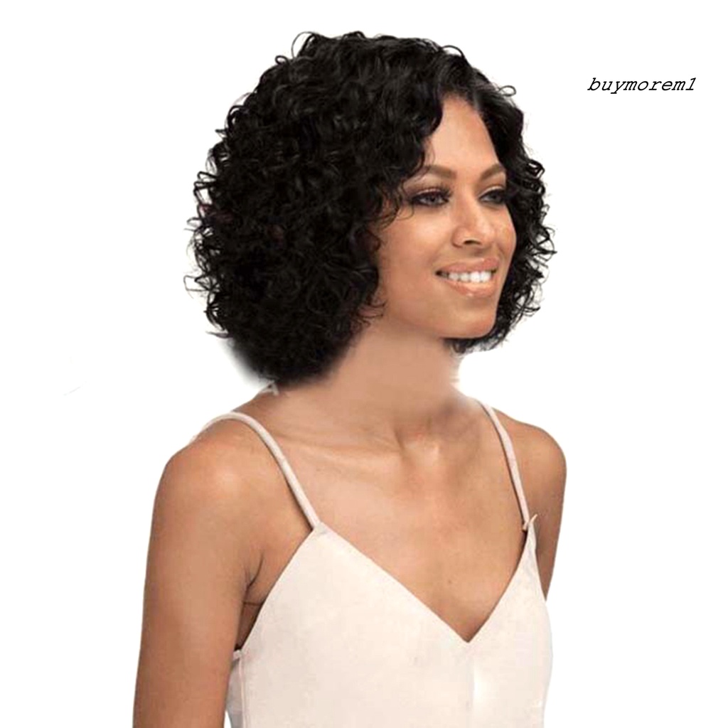 BUYME Women Heat Resistant Short Water Wave Curly Side Parted Cosplay Party Hair Wig