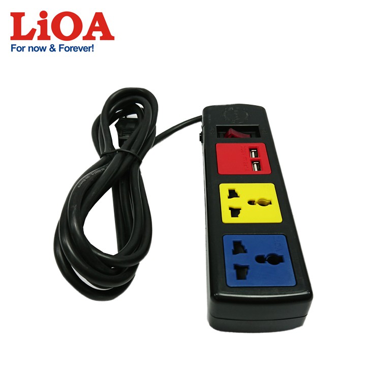[2ổx2USBx3mx2200W] Ổ cắm điện LiOA - Ổ cắm kéo dài đa năng có cổng sạc USB 5V-1A LiOA - 3D32-NUSB