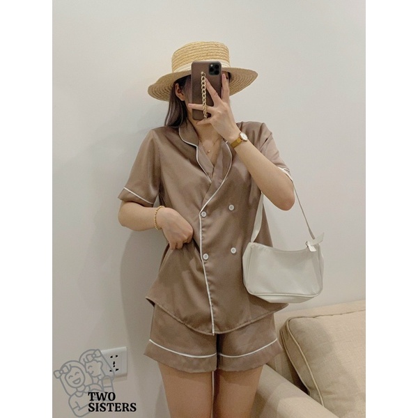 Bộ đồ ngủ pyjama chất lụa cao cấp thiết kế 4 cúc Two Sisters