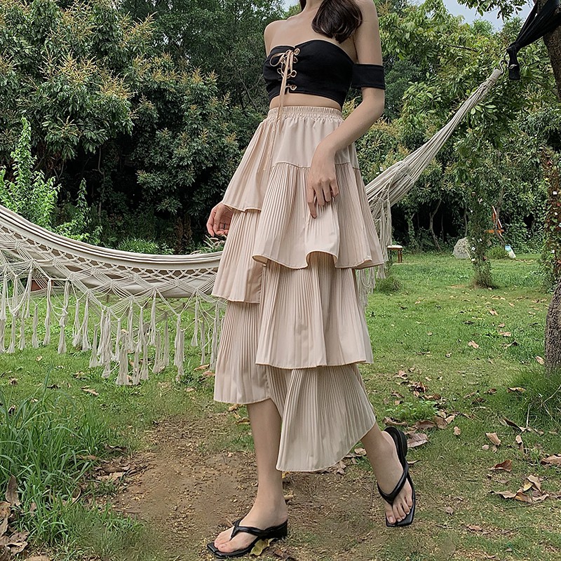 Chân váy dài tầng lệch tà Emilyshop ulzzang