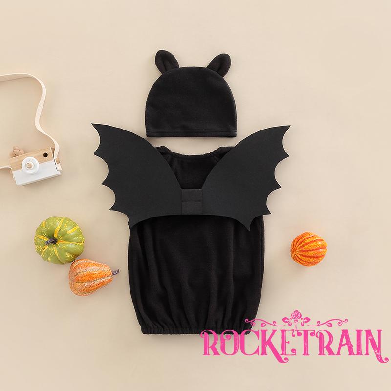 Wa- Áo Sweater Không Tay Cổ Tròn Có Cánh Dơi Và Nón Hóa Trang Halloween Cho Bé Trai Bé Gái