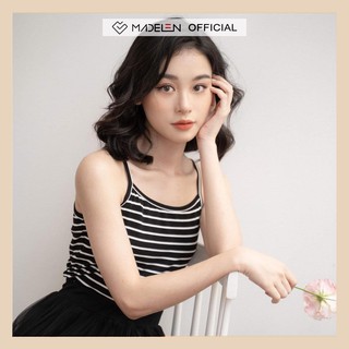 Áo 2 dây ngắn nữ MADELEN màu kẻ chất cotton co giãn
