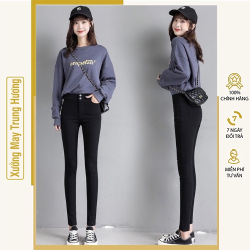 Quần bò giấy 2 khuy cạp cao Quần jean chất liệu bò giấy co giãn 4 chiều size từ 35kg-60kg