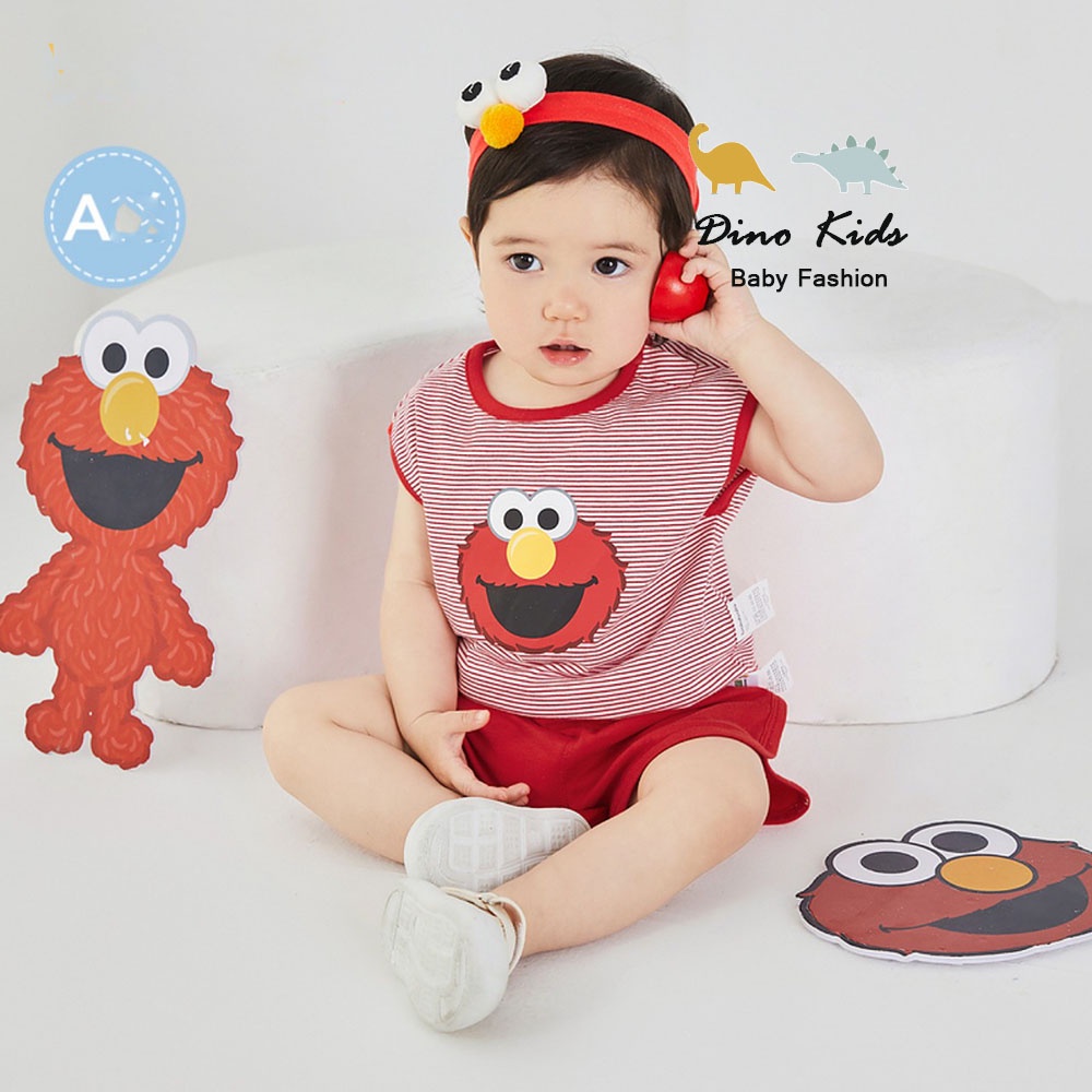 XẢ HÀNG Bộ quần áo ba lỗ in hình ngỗ nghĩnh, bộ quần áo sát nách Sesame Street dễ thương chất cotton 4c mịn mát
