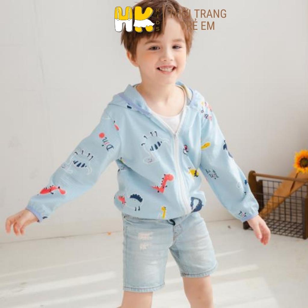 Áo chống nắng cho bé HK KIDS, áo khoác mỏng chống nắng kèm mũ chất cotton sợi tre mềm mát size từ 1 đến 6 tuổi