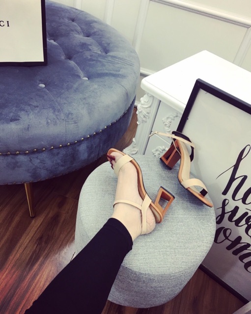 Ảnh thật - GIÀY SANDAL CÔNG SỞ QUAI NGANG DA LÌ GÓT NÂU LỖ HOT HIT