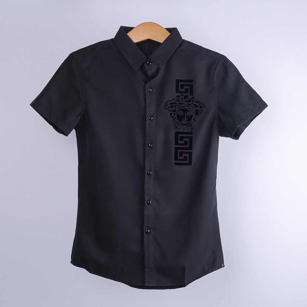 Áo Sơ Mi Nam Tay Ngắn, Áo sơ mi phối họa tiết màu Trắng Đen dáng ôm thời trang nam - F104-1 | BigBuy360 - bigbuy360.vn