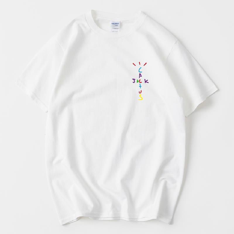 Áo Thun Cotton Tay Ngắn In Chữ Và Họa Tiết Xương Rồng Màu Cầu Vồng Phong Cách Hip Hop Thời Trang Cho Nam