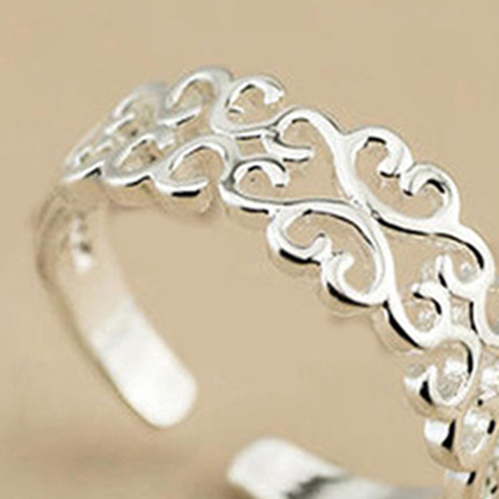 Nhẫn Hở Mạ Bạc Hình Trái Tim Rỗng Có Thể Điều Chỉnh Phong Cách Hàn Quốc