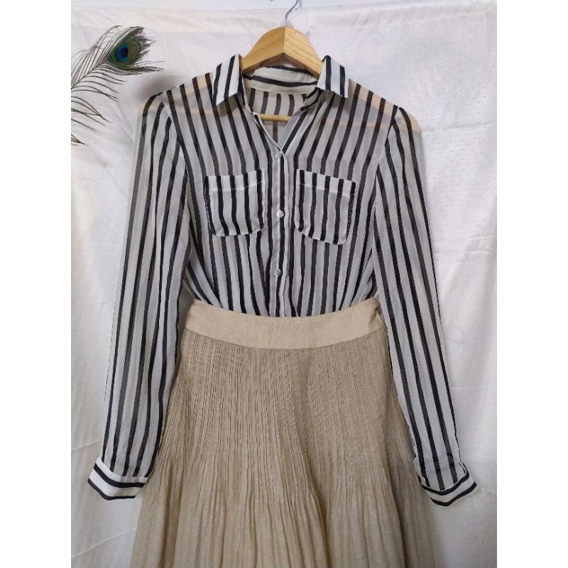 3Áo/100K  áo sơ mi sọc kẻ size M voan, voan lụa si  IB shop