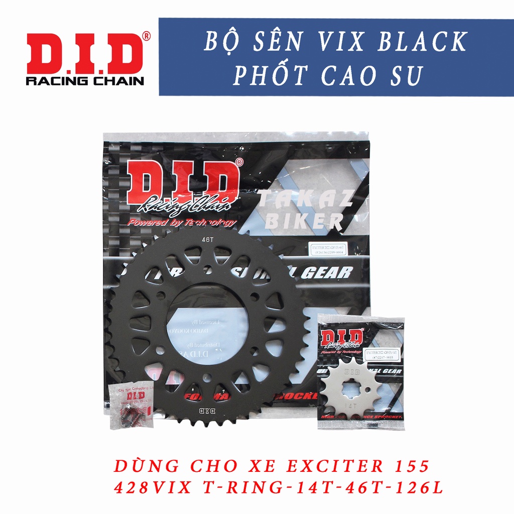 Bộ nhông sên dĩa DID xe Exciter 155cc sên phốt cao su hoặc sên đen 10ly