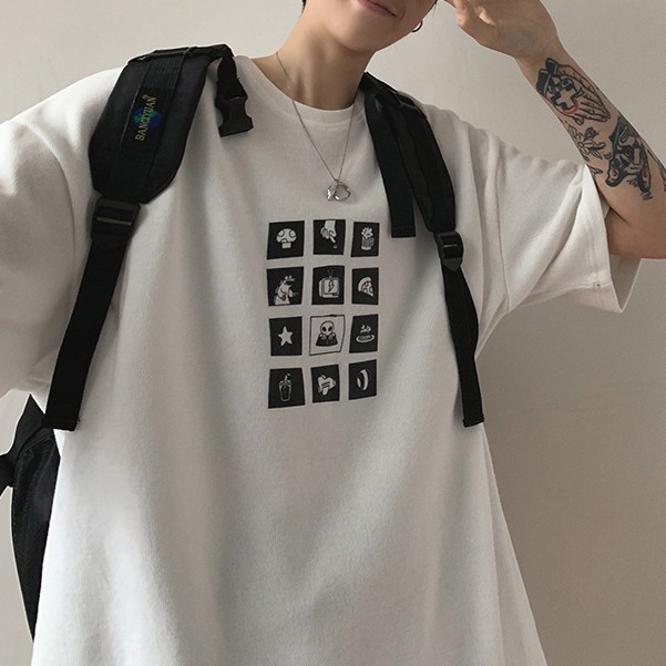 Áo thun ngắn tay dáng rộng in hình mới phong cách hàn quốc dành cho nam