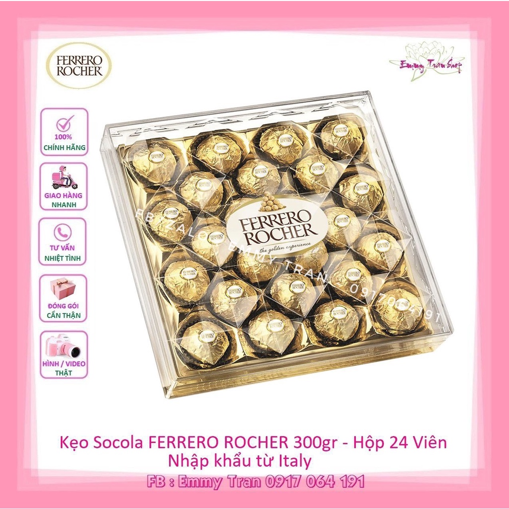 Kẹo Socola FERRERO ROCHER CHOCOLATE 300g (24 Viên) - Nhập Khẩu Từ Italy ( Emmy Tran )
