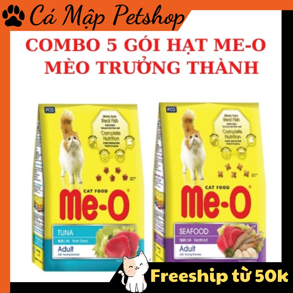 [Combo 5 túi] Hạt cho mèo Me-o, Hạt cho mèo trưởng thành nhiều vị túi 350gr