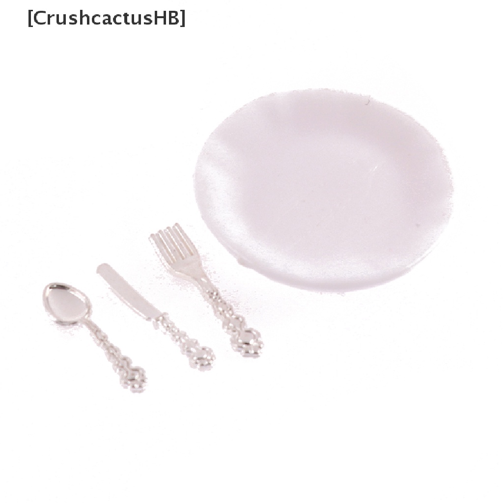 [CrushcactusHB] Bộ Đĩa Dao Muỗng Nĩa Trang Trí Nhà Búp Bê Thu Nhỏ 1: 12 Bán Chạy