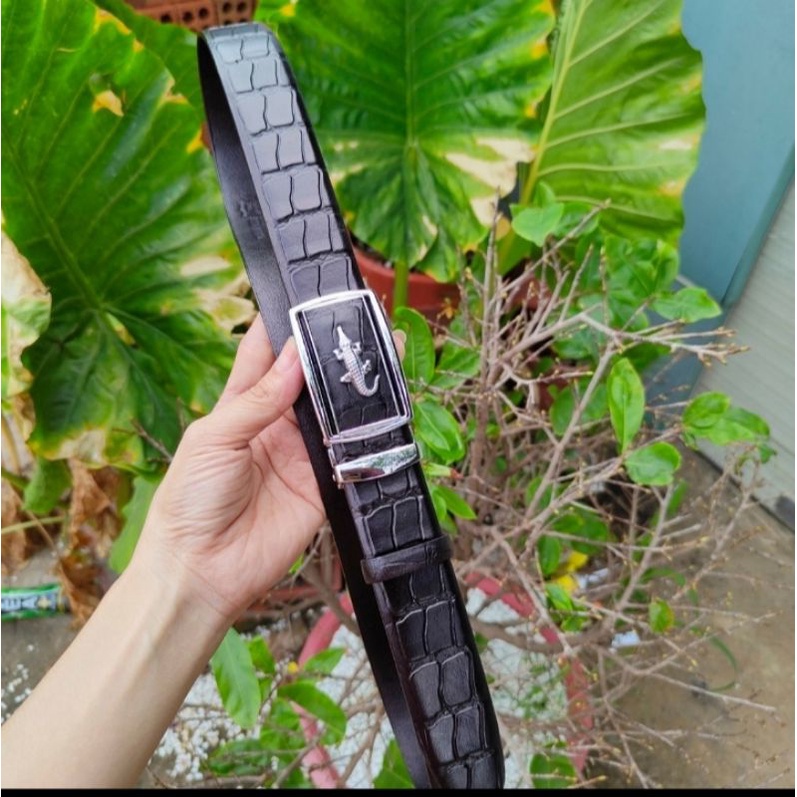Thắt lưng nam da bò thật dập vân bụng sấu