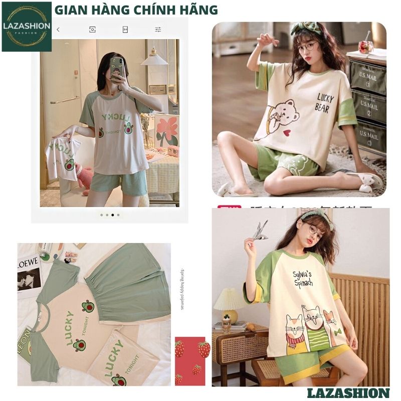Bộ ngủ nữ pijama cộc tay chất thun cotton hoạt hình hot 2022, bộ mặc nhà in hình ngộ nghĩnh - LAZASHION