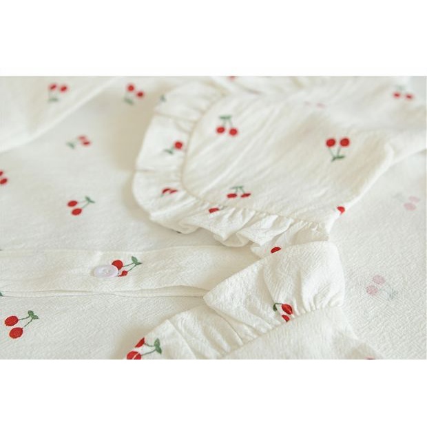 Áo Sơ Mi Tay Dài Cổ Búp Bê Họa Tiết Cherry Phong Cách Nhật Bản Mới