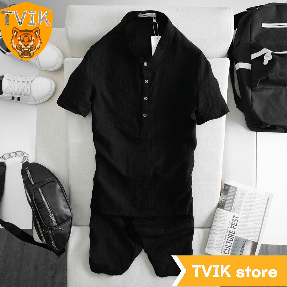 Bộ quần áo đũi cộc nam Tvik, Romhear chính hãng chất đũi thái mặc nhẹ thoáng mát - 3BĐCR | BigBuy360 - bigbuy360.vn