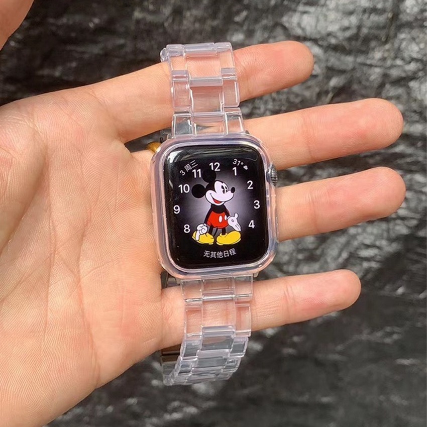 Dây đeo đồng hồ bằng resin trong suốt với khóa kim loại cho Apple Iwatch 6 SE 5 4 3 2 1 42mm 38mm 40mm 44mm