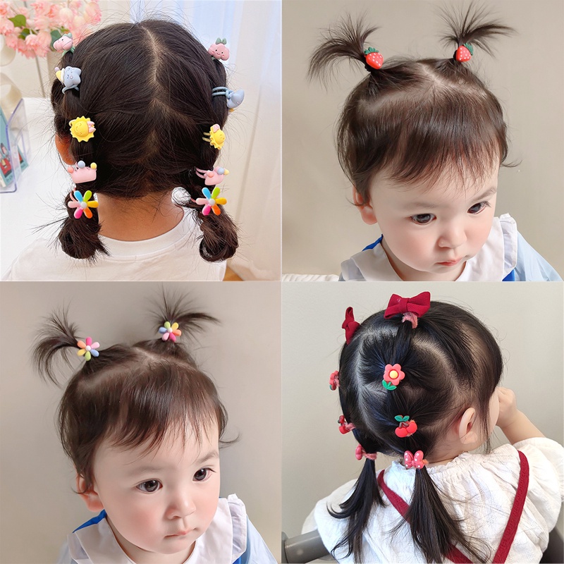 Set 10 Dây Cột Tóc Cao Su In Họa Tiết Hoạt Hình Dễ Thương Cho Bé Gái