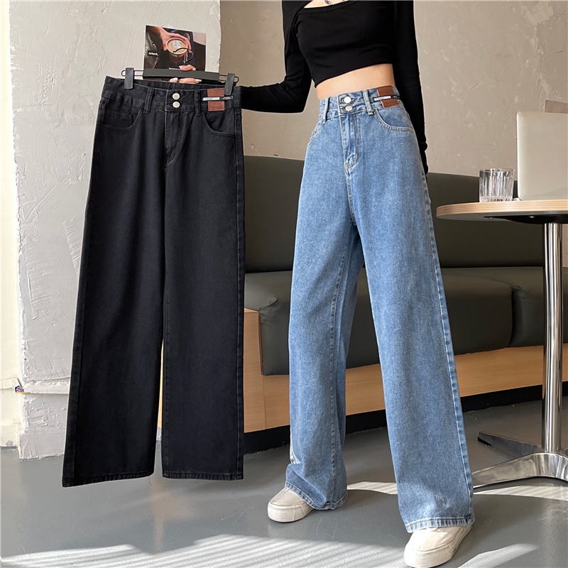 Quần jean nữ SUXI ống rộng lưng cao phong cách mới
