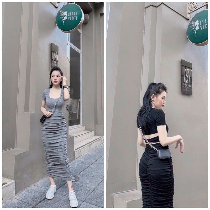 ĐỦ SIZE ĐẦM BODY NHÚN TAY NGẮN CỔ VUÔNG HỞ NHẸ LƯNG SIÊU ĐẸP