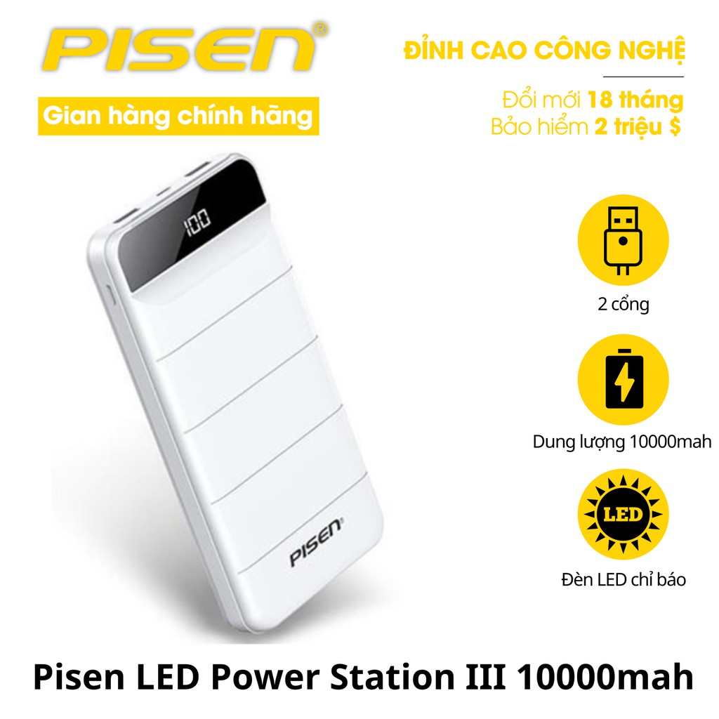 Sạc dự phòng Pisen LED Power Station III 10000mah - Hàng Chính hãng