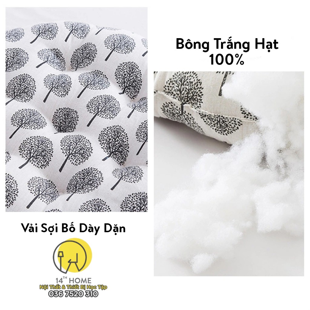 ĐỆM NGỒI BỆT LÓT GHẾ Vải Cotton Bố Phong Cách Nhật Bản  thêu Vi Tính - Lót Bông Hạt cao cấp - Loại Tròn