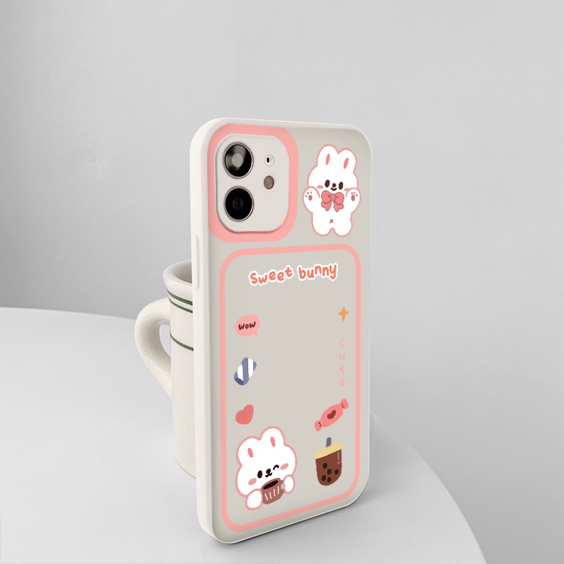 Ốp iphone - Ốp lưng iphone cạnh vuông viền camera Thỏ gấu đeo nơ dành cho ip 6 đến 14promax - g100