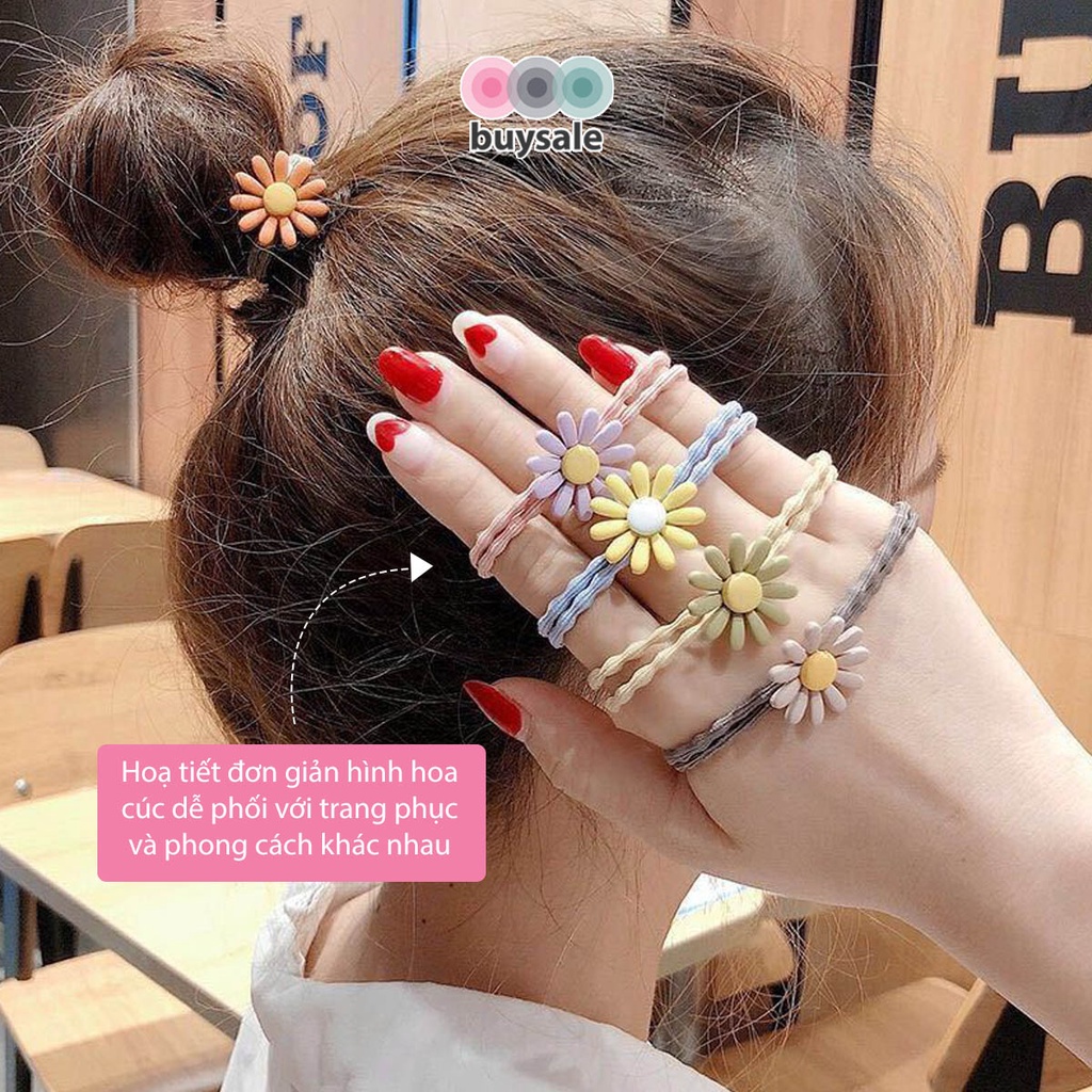 Dây thun cột tóc hình hoa cúc phong cách nữ tính Hàn Quốc siêu co giãn bánh bèo nhiều màu sắc - Buysales - BSPK259