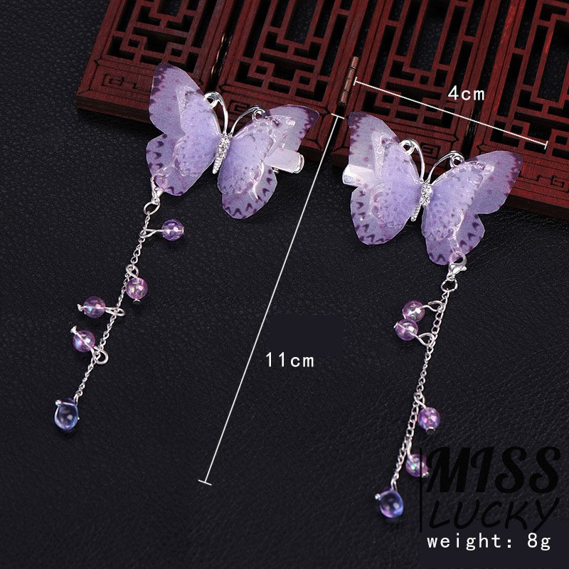 Kẹp tóc hình cánh bướm có chuỗi dây trang trí phong cách cổ trang Trung Quốc