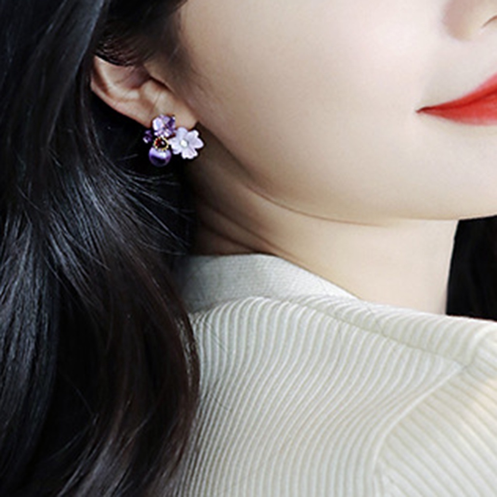 Đôi khuyên tai hình hoa đính đá thời trang cho nữ