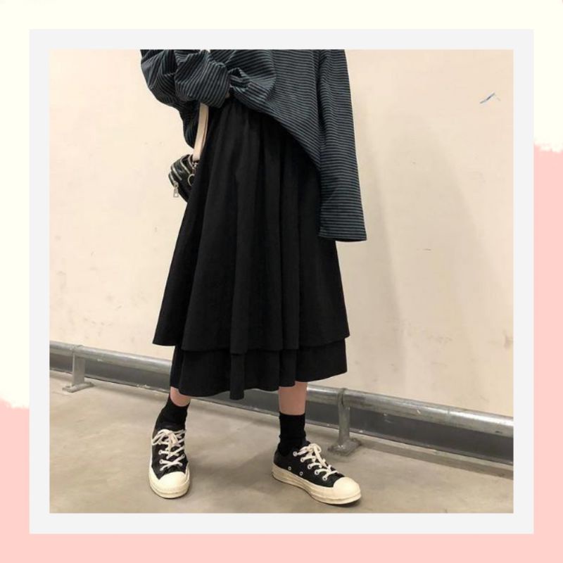 Chân váy dài qua gối vintage phong cách hàn quốc đẹp,chân váy dài cạp chun bigsize trẻ trung dành cho người mập be 16