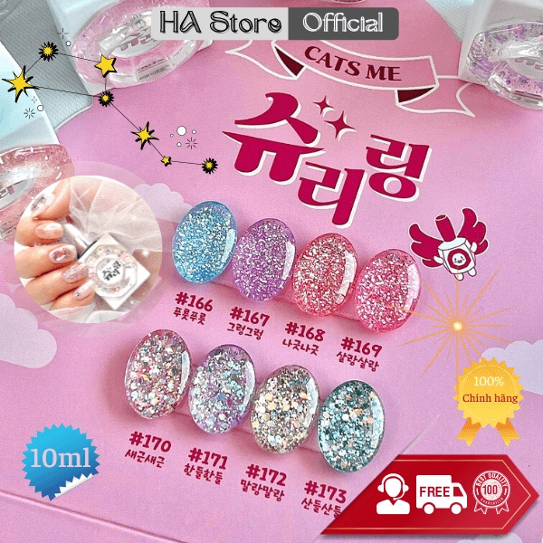 Sơn gel nhũ Hàn quốc Cats Me Chọn 1 trong set 8 màu Shriring đẹp lung linh nhũ siêu sáng 10ml