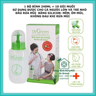 Bình rửa mũi Dr Green + 10 gói muối rửa mũi (có video)